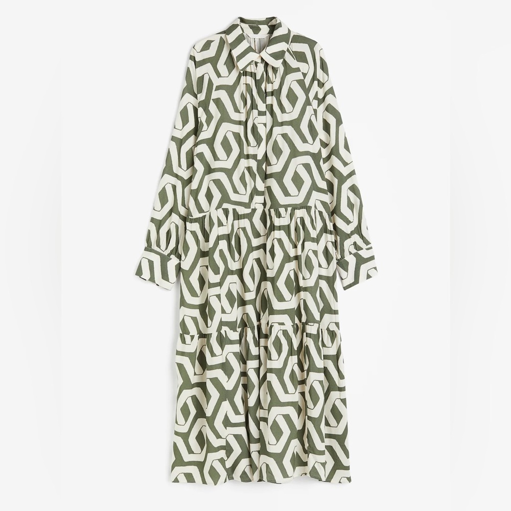 EUC H&M Green Geometric Shirtdress